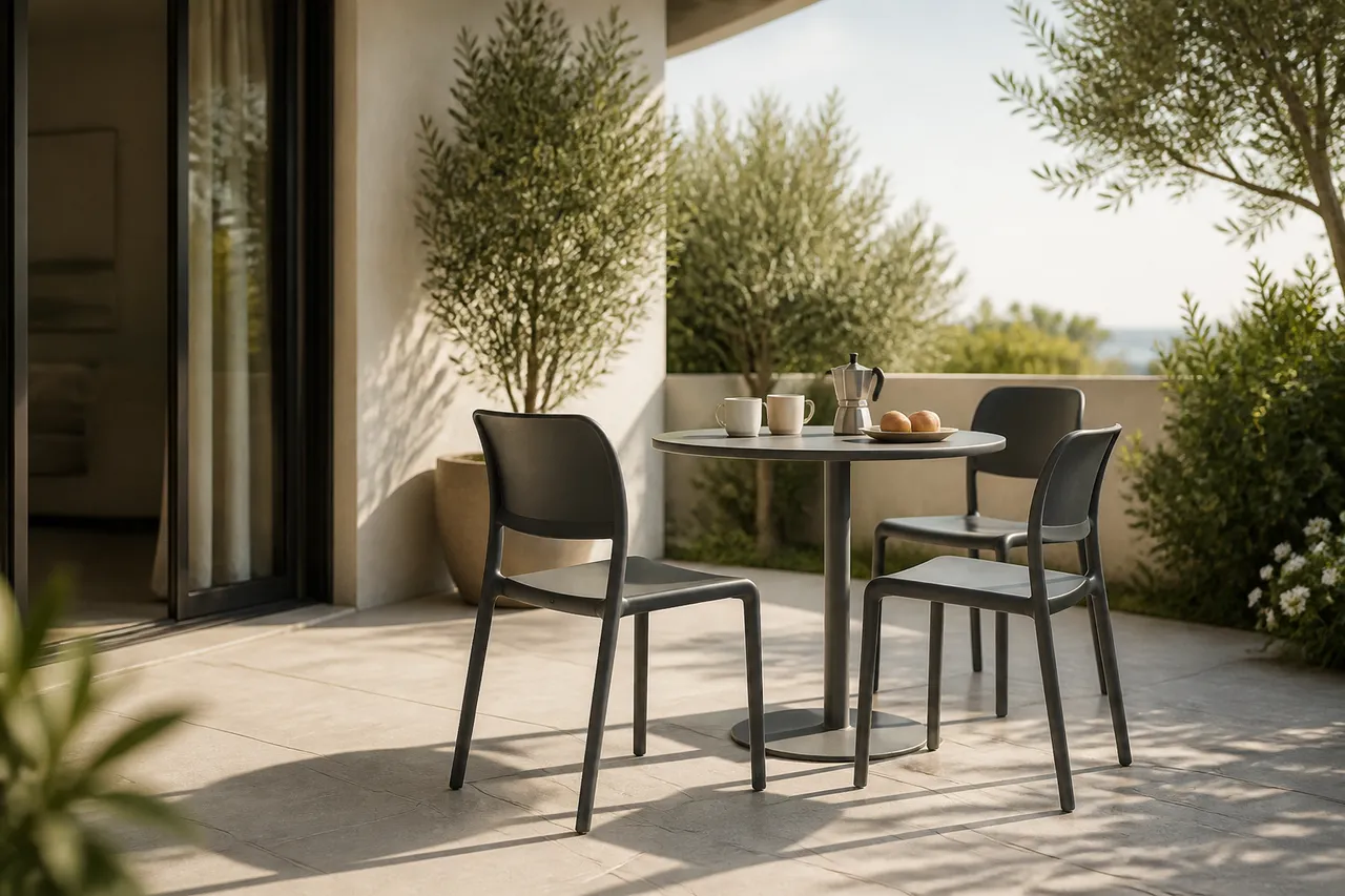 Sunlit terrace, easy outdoor seating